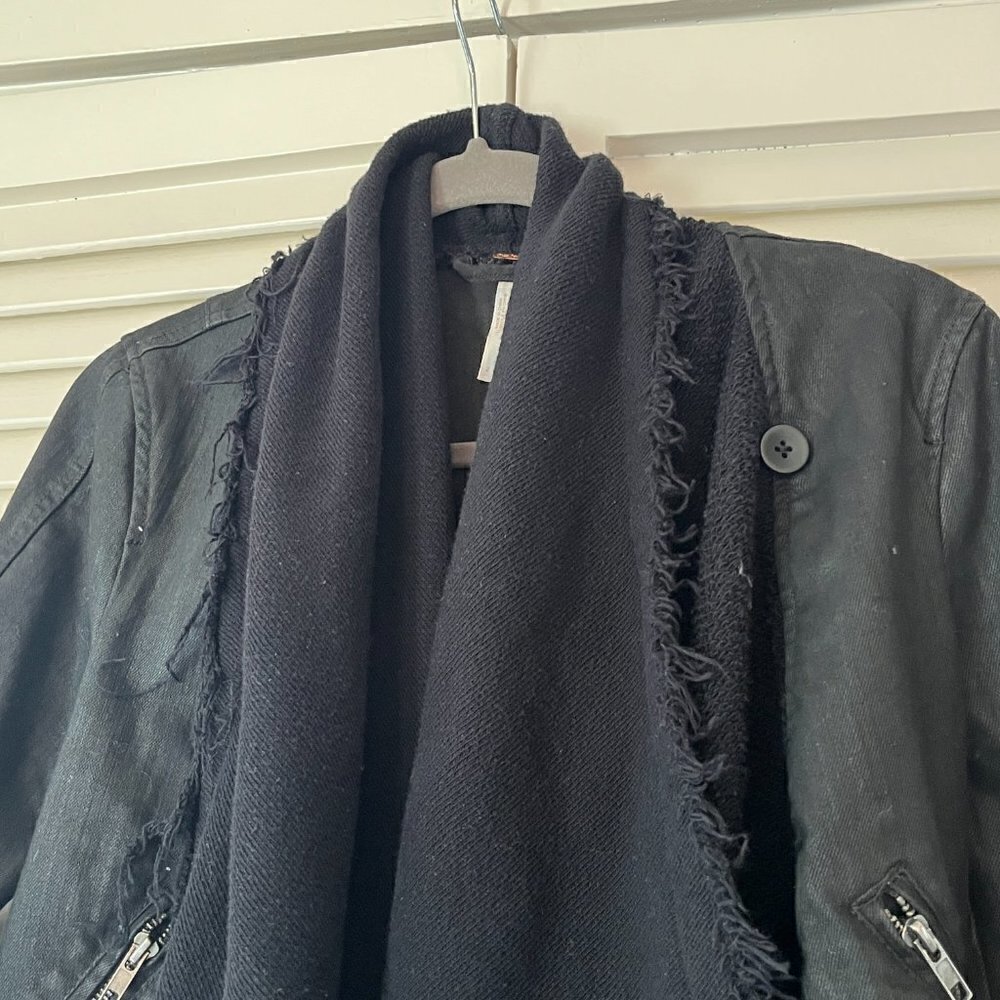 Free People Drape Front Coated Moto Jacket 2 black denim - Picture 14 of 14
